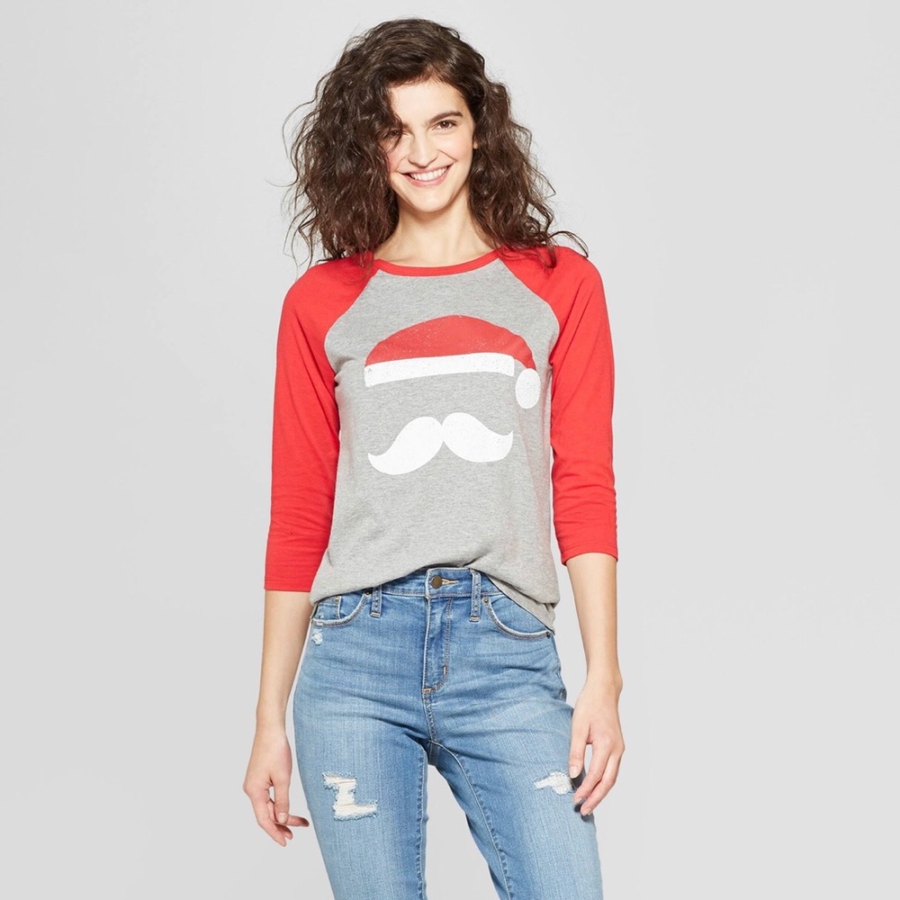 Christmas Santa Silhouette Raglan Graphic T-Shirt